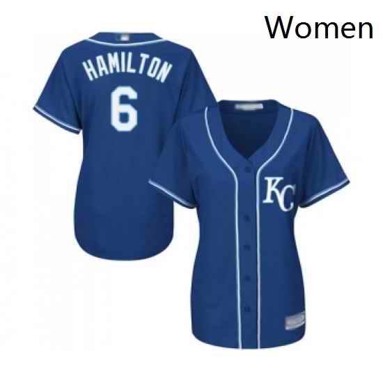 Womens Kansas City Royals 6 Billy Hamilton Replica Blue Alternate 2 Cool Base Baseball Jersey